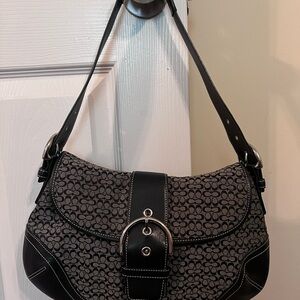 Coach Black and Gray Signature Shoulder Bag with Silver Hardware